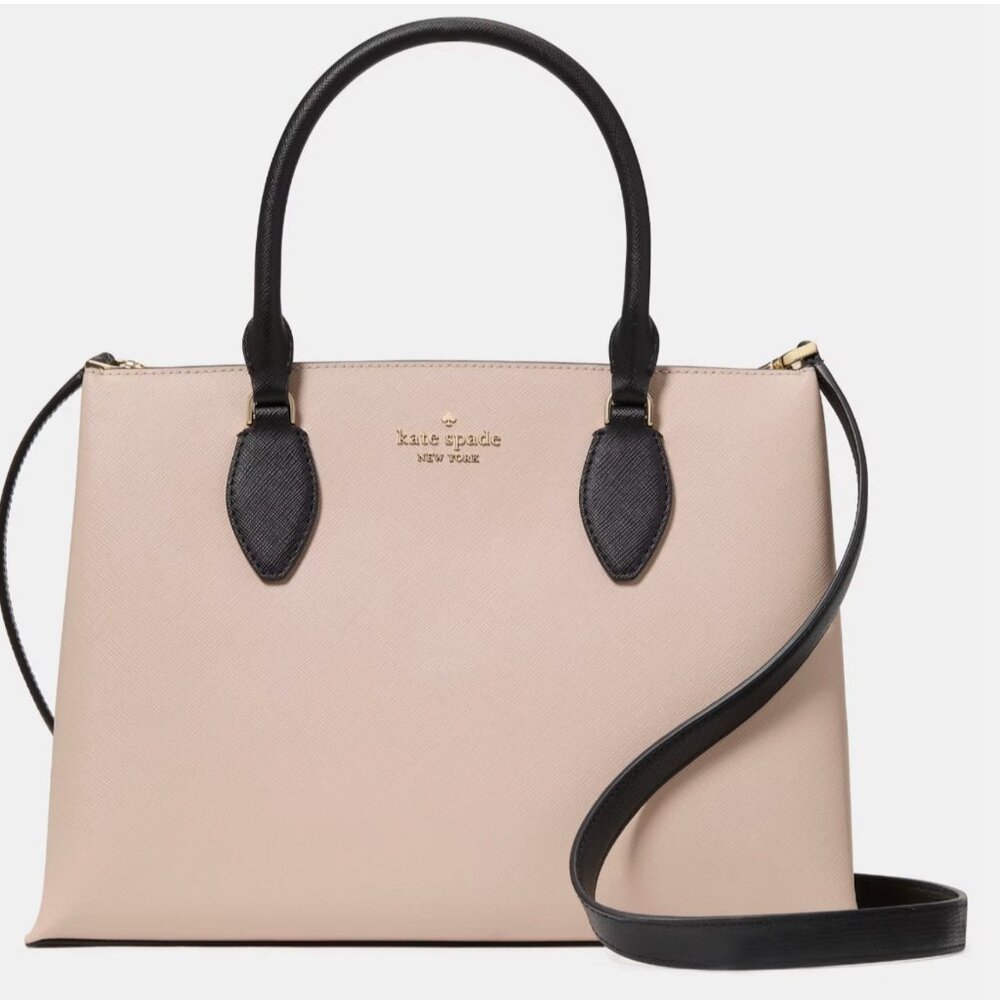 New Kate Spade Rae Medium Satchel Saffiano Warm Beige Multi